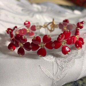 Handmade Red Heart Bracelet 7 inches